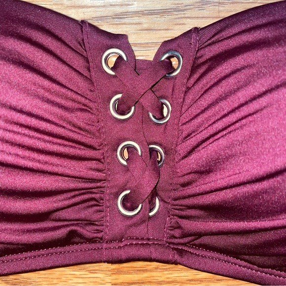 NWT Mossimo Sz L Bandeau Bikini Top in Raisin Removable Halter Strap - Picture 3 of 8
